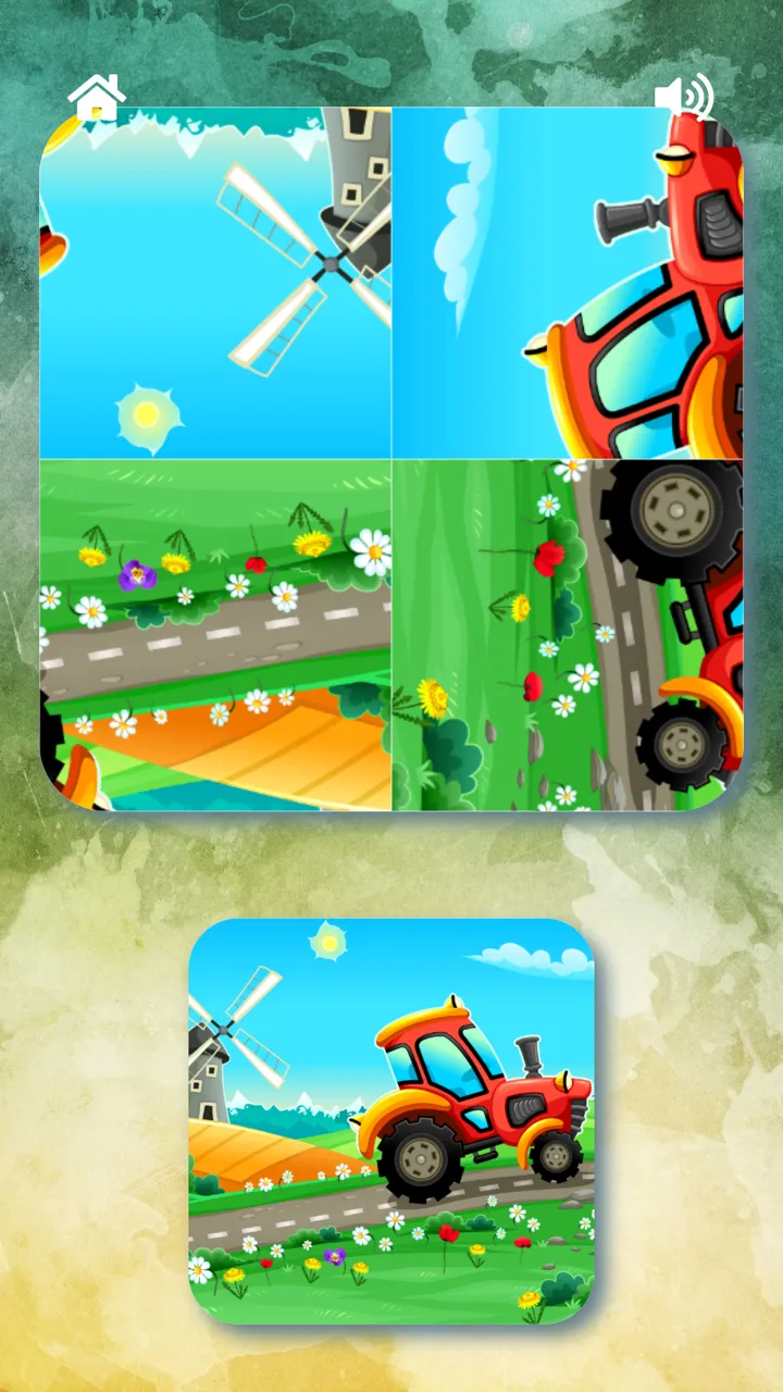 Jeu du puzzle : les morceaux d'une image de tracteur à remettre dans le bon sens