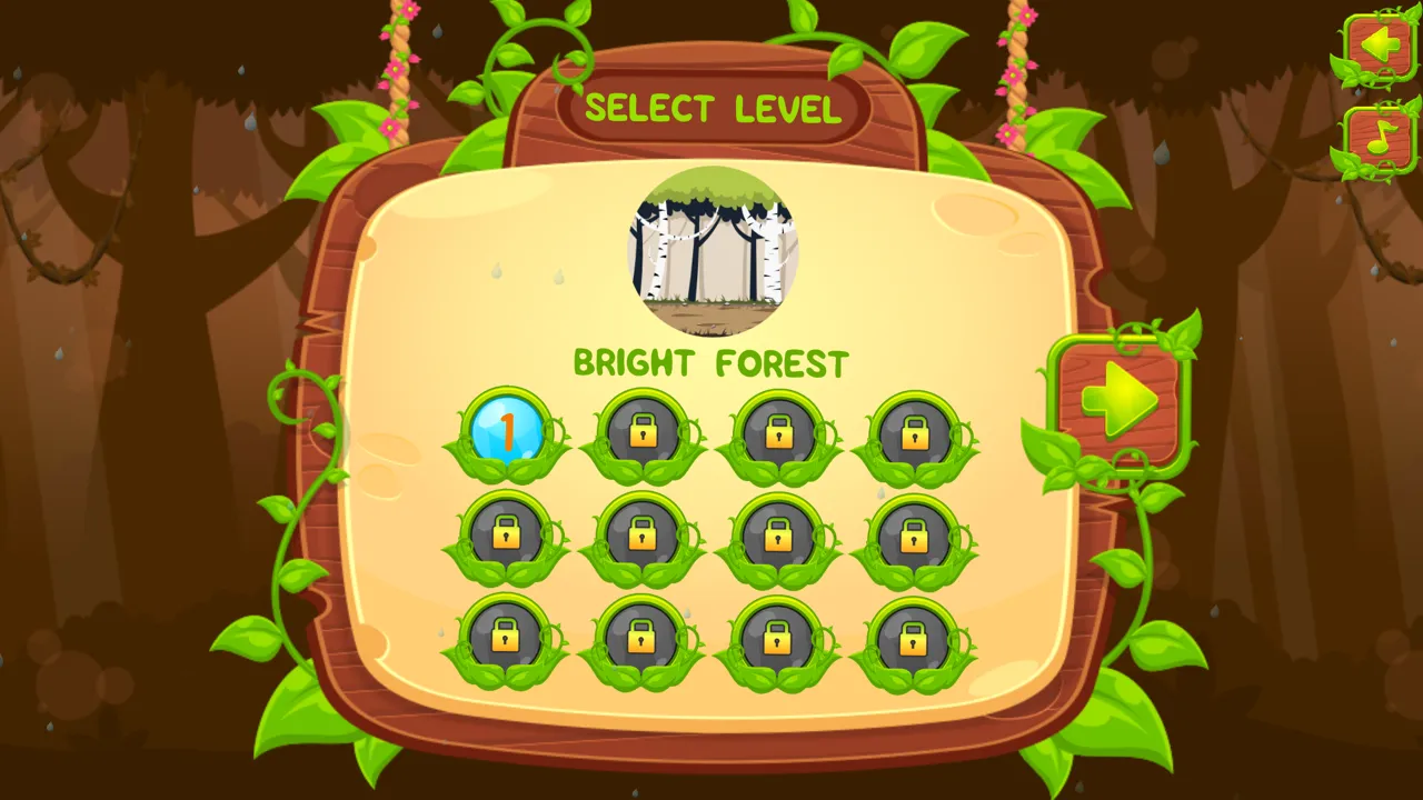 Sélection des niveaux de la Bright Forest